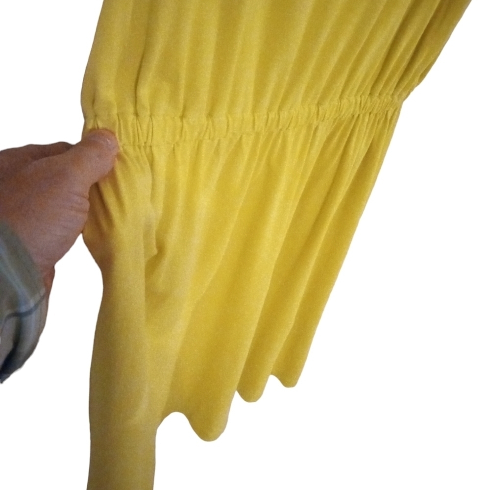Casual Dress Loft Yellow Ruched Trim Neckline Elastic Waistband Midi Summer S - Picture 5 of 10